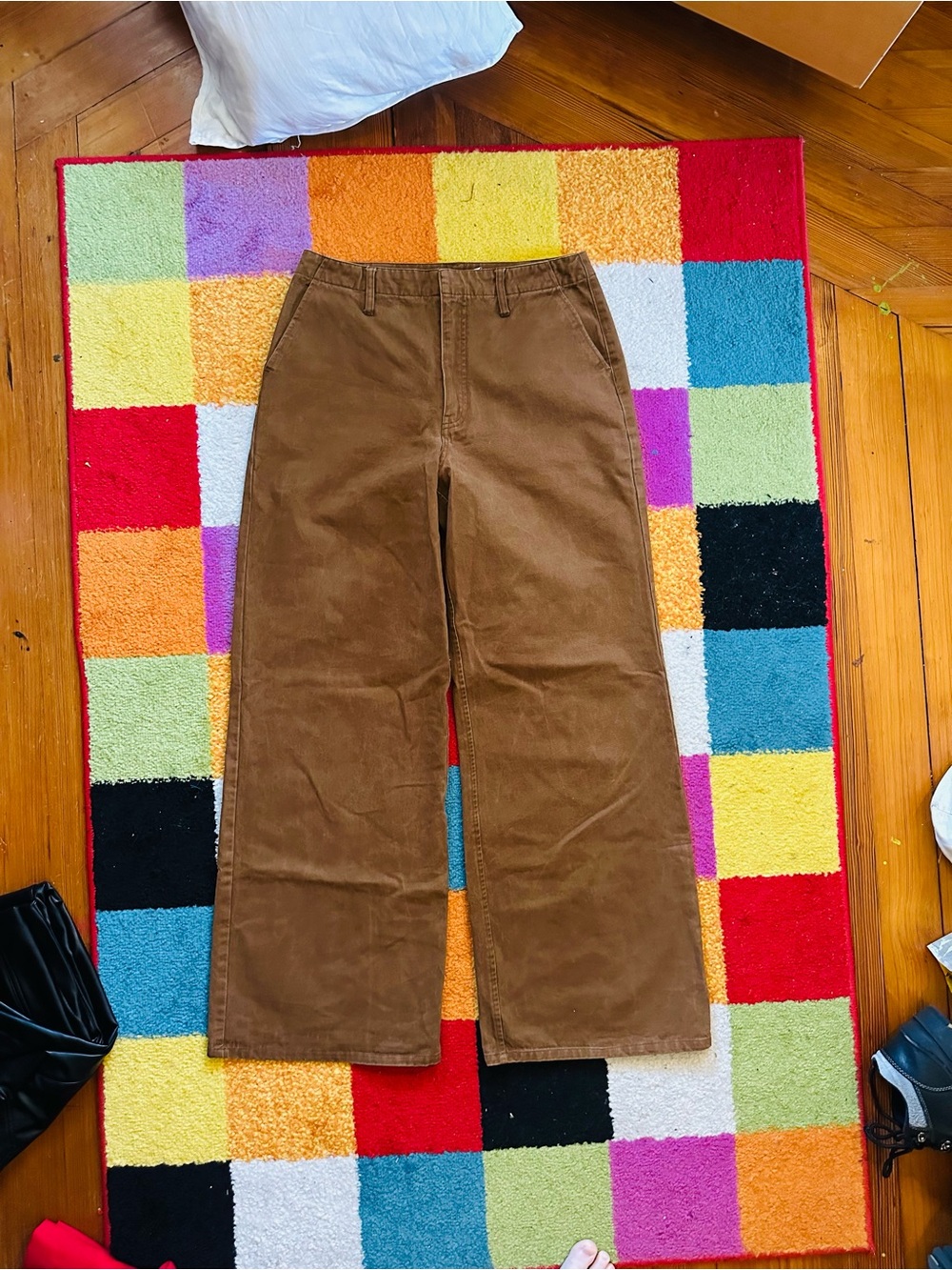 Brown Wide-Leg Canvas Pants